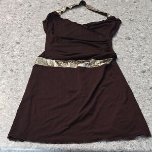 Elegant Brown Dress with Gold Accents